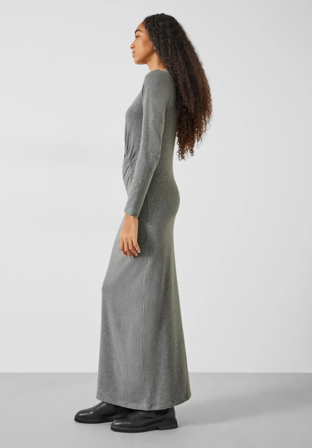 hush Dresses|Frankie Gather Maxi Dress Charcoal Marl