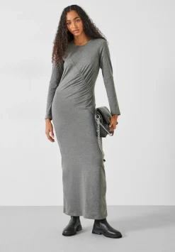 hush Dresses|Frankie Gather Maxi Dress Charcoal Marl