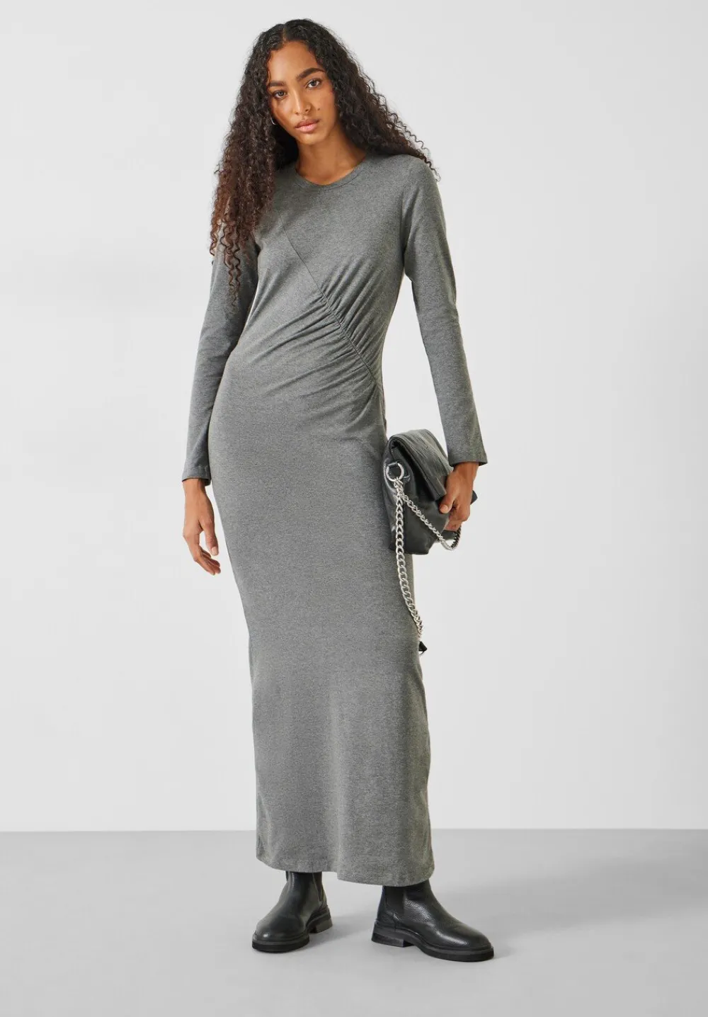 hush Dresses|Frankie Gather Maxi Dress Charcoal Marl