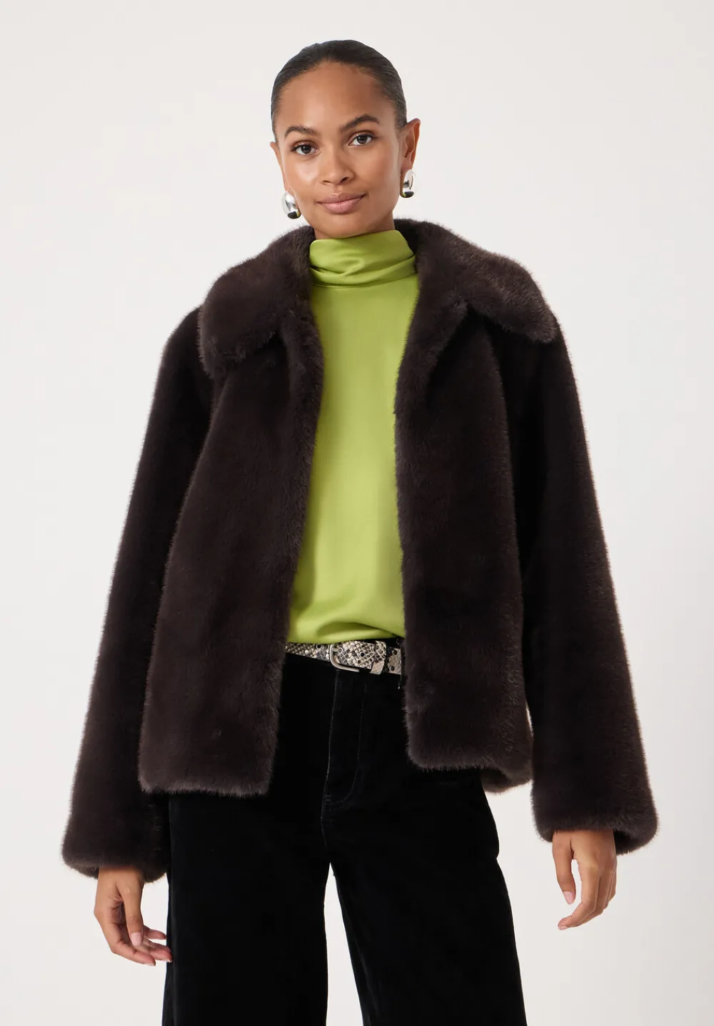 hush Jackets & Coats|Freya Faux Fur Coat Chocolate brown
