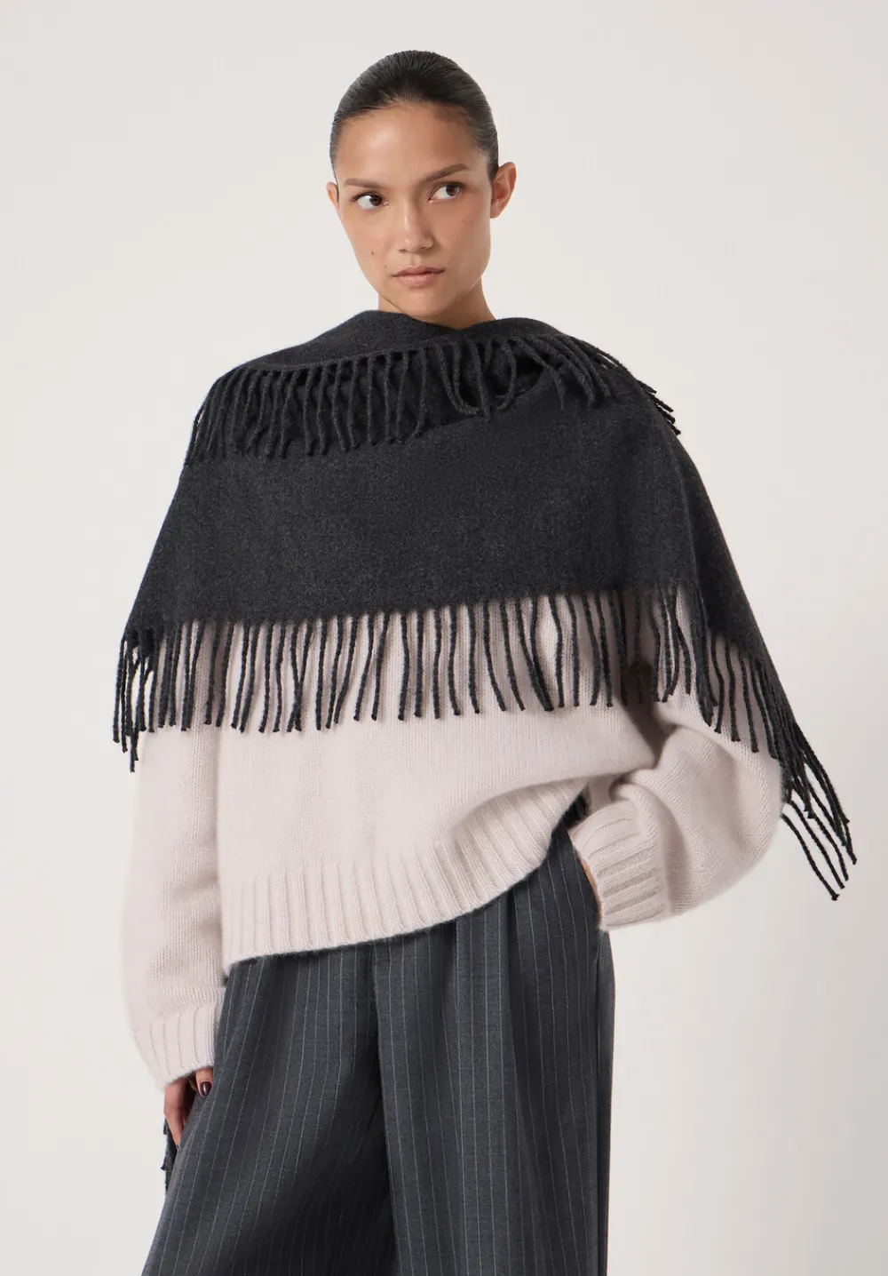hush Scarves|Fringe Detail Scarf Charcoal Grey