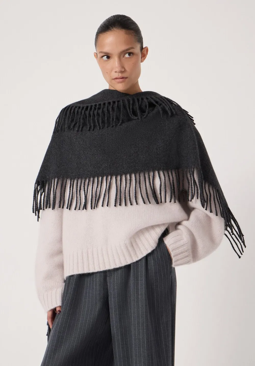 hush Scarves|Fringe Detail Scarf Charcoal Grey