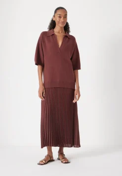 hush Dresses|Gabriela Polo Knit Dress Burgundy Brown