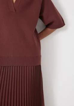 hush Dresses|Gabriela Polo Knit Dress Burgundy Brown