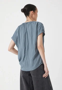 hush Tops & T-Shirts|Shirts & Blouses|Gathered Crew Neck Detail Top Stormy Blue