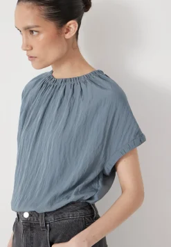hush Tops & T-Shirts|Shirts & Blouses|Gathered Crew Neck Detail Top Stormy Blue
