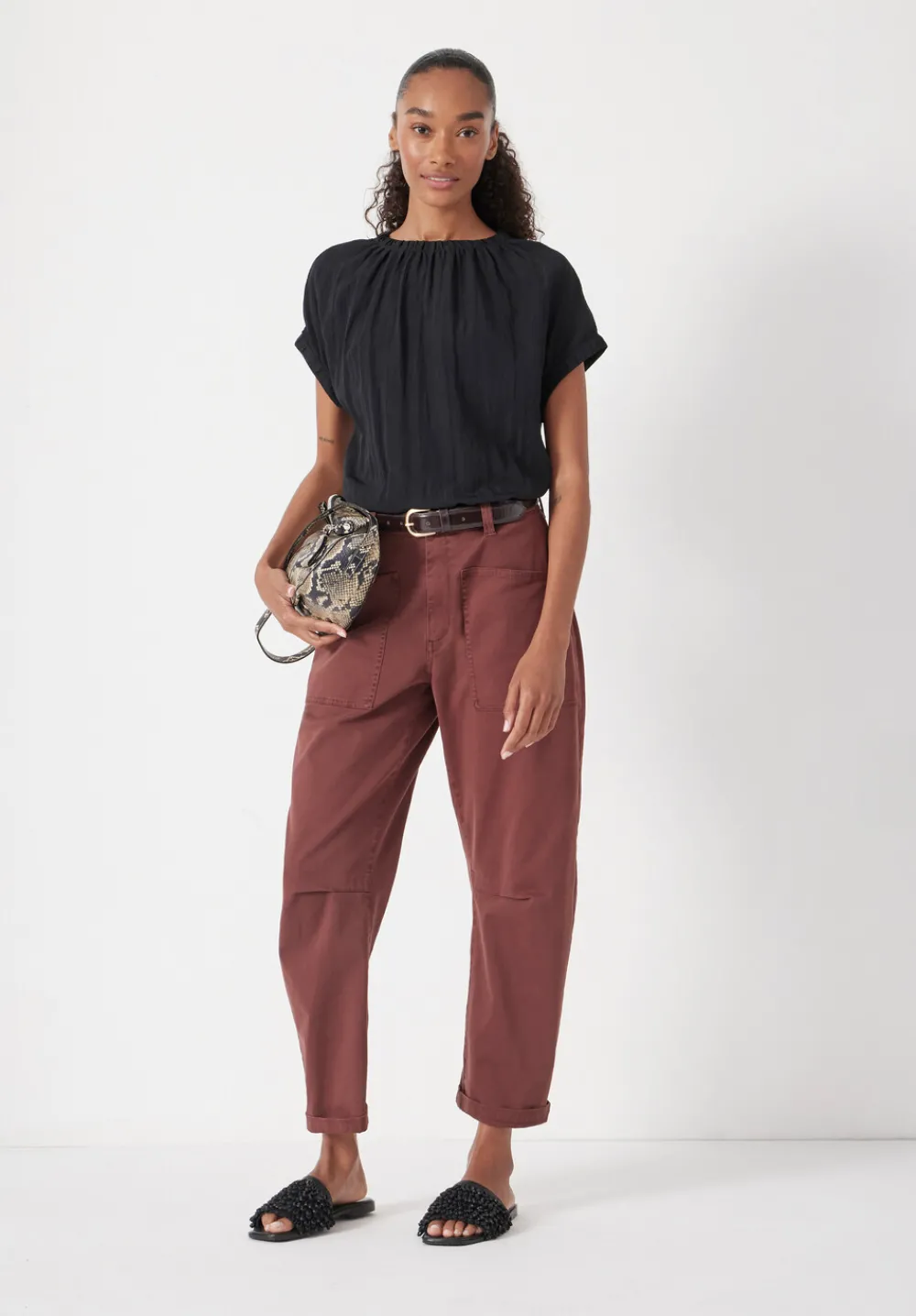 hush Tops & T-Shirts|Shirts & Blouses|Gathered Crew Neck Detail Top Black