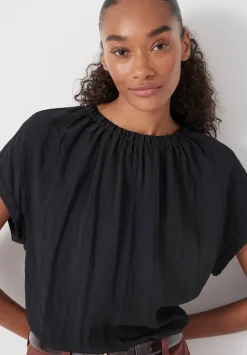 hush Tops & T-Shirts|Shirts & Blouses|Gathered Crew Neck Detail Top Black