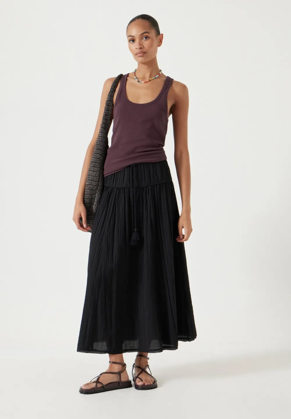 hush Skirts|Gathered Detail Midi Skirt Washed Black