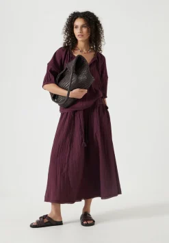 hush Skirts|Gathered Detail Midi Skirt Wine Red