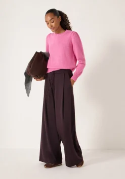 hush Jumpers & Cardigans|Gathered Shoulder Wool Blend Jumper Bright Pink