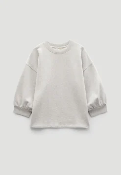 hush Sweatshirts & Hoodies|Gathered Sleeve Cotton Sweatshirt Grey Marl