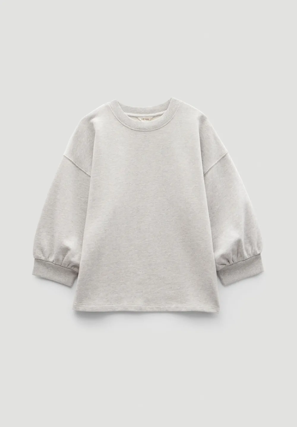 hush Sweatshirts & Hoodies|Gathered Sleeve Cotton Sweatshirt Grey Marl