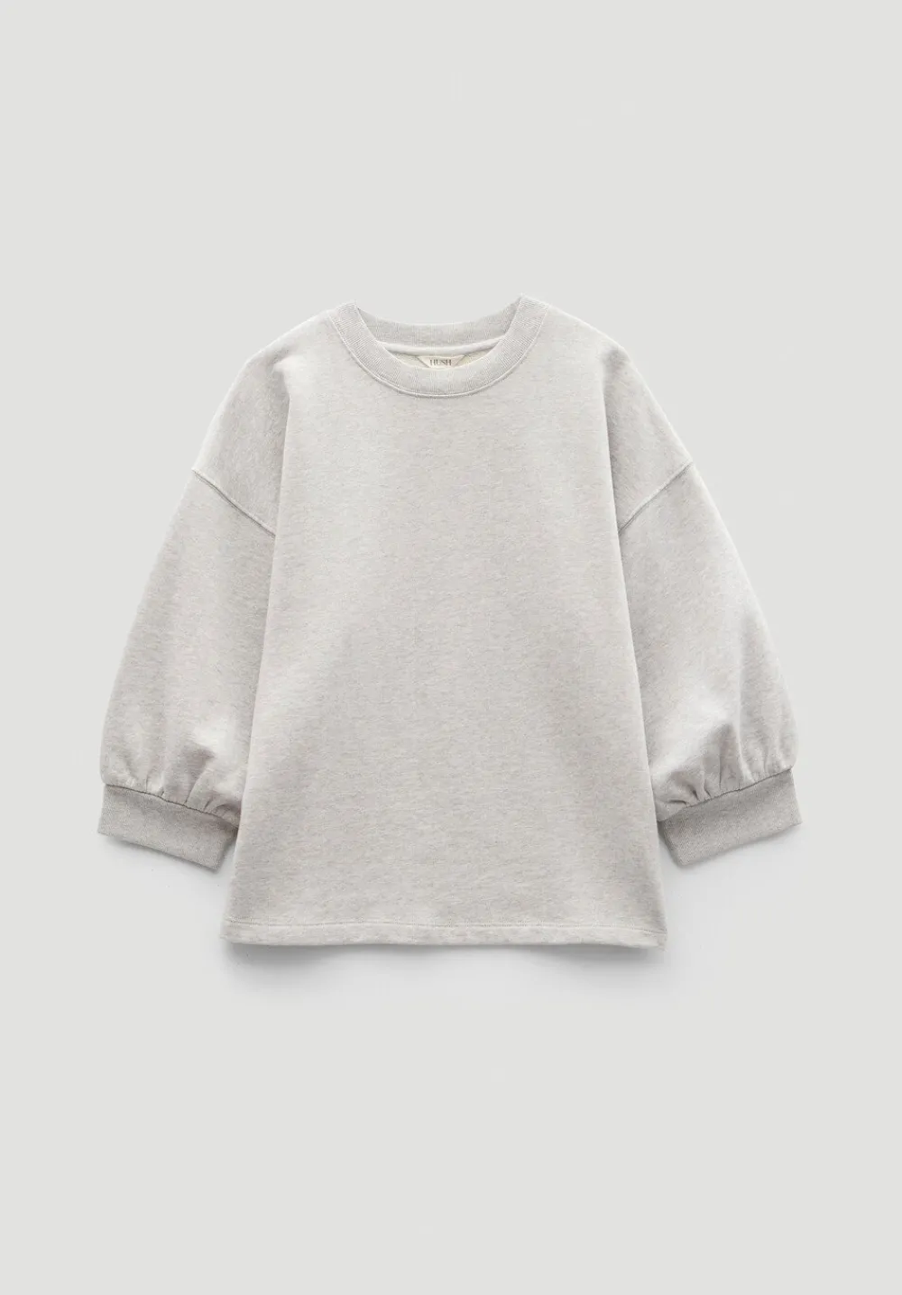 hush Sweatshirts & Hoodies|Gathered Sleeve Cotton Sweatshirt Grey Marl