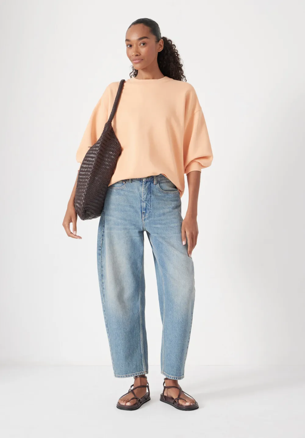 hush Sweatshirts & Hoodies|Gathered Sleeve Cotton Sweatshirt Apricot Orange