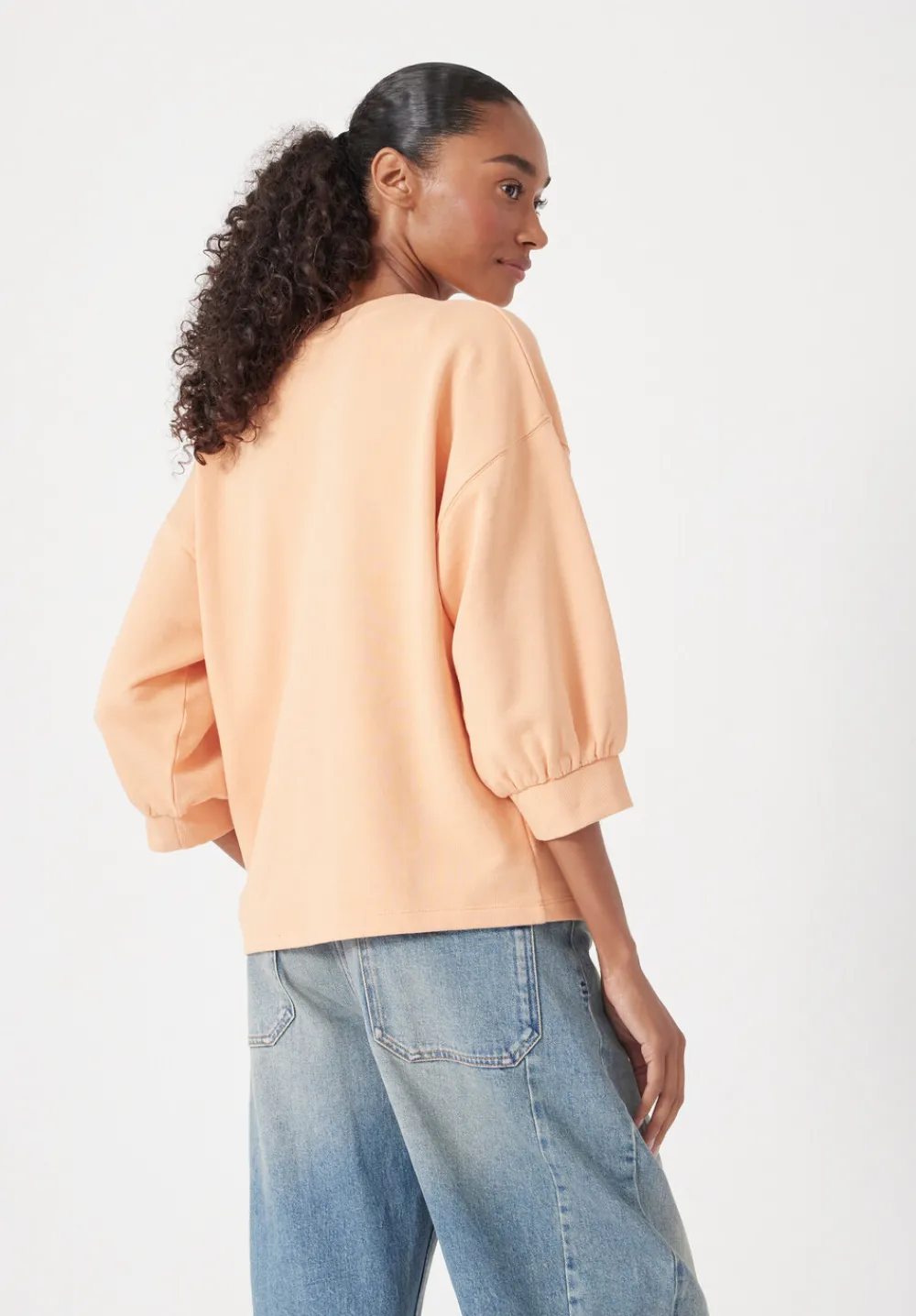 hush Sweatshirts & Hoodies|Gathered Sleeve Cotton Sweatshirt Apricot Orange