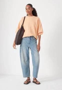 hush Sweatshirts & Hoodies|Gathered Sleeve Cotton Sweatshirt Apricot Orange