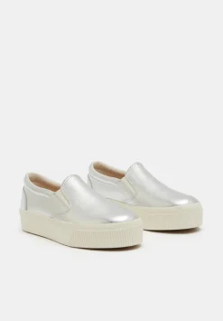 hush Trainers|Flats|Gili Flatform Leather Trainers Silver