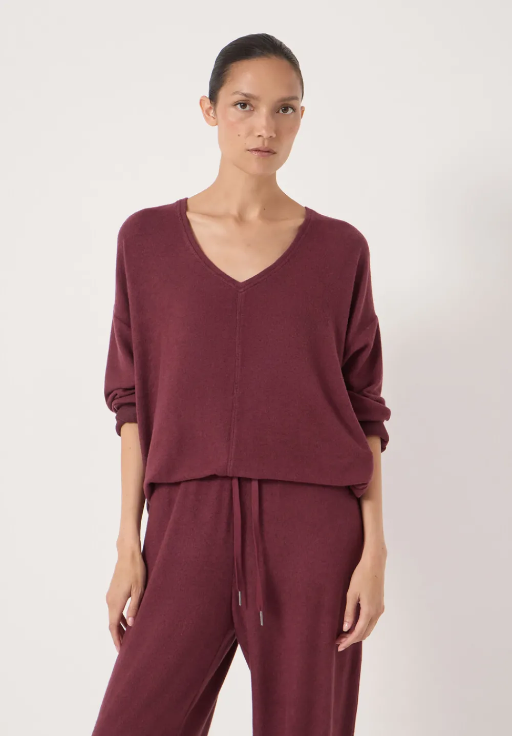 hush Tops & T-Shirts|Pyjamas & Nightwear|Gillian Supersoft V Neck Top Burgundy Purple