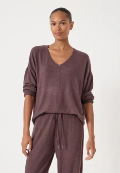 hush Tops & T-Shirts|Pyjamas & Nightwear|Gillian Supersoft V Neck Top Chocolate Melange