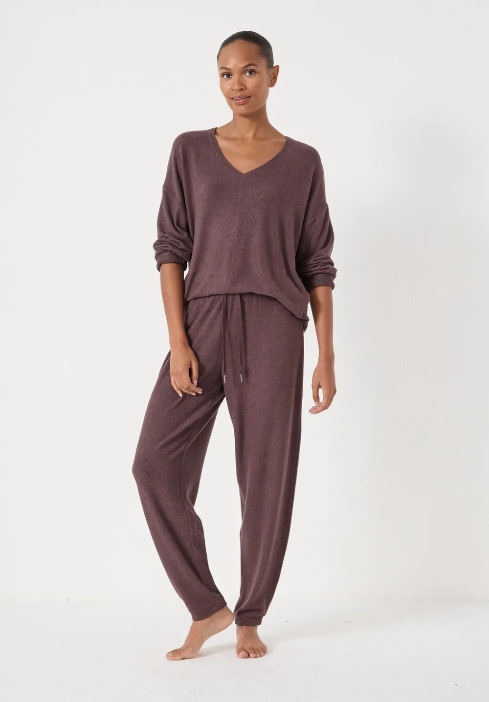 hush Tops & T-Shirts|Pyjamas & Nightwear|Gillian Supersoft V Neck Top Chocolate Melange
