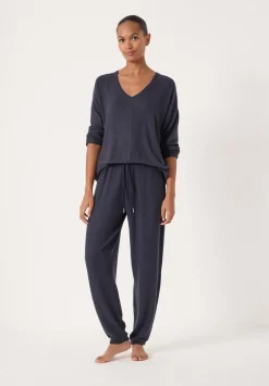 hush Tops & T-Shirts|Pyjamas & Nightwear|Gillian Supersoft V Neck Top Navy Blue