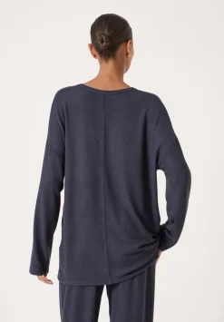 hush Tops & T-Shirts|Pyjamas & Nightwear|Gillian Supersoft V Neck Top Navy Blue