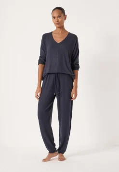 hush Tops & T-Shirts|Pyjamas & Nightwear|Gillian Supersoft V Neck Top Navy Blue