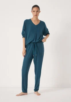 hush Tops & T-Shirts|Pyjamas & Nightwear|Gillian Supersoft V Neck Top Teal Blue