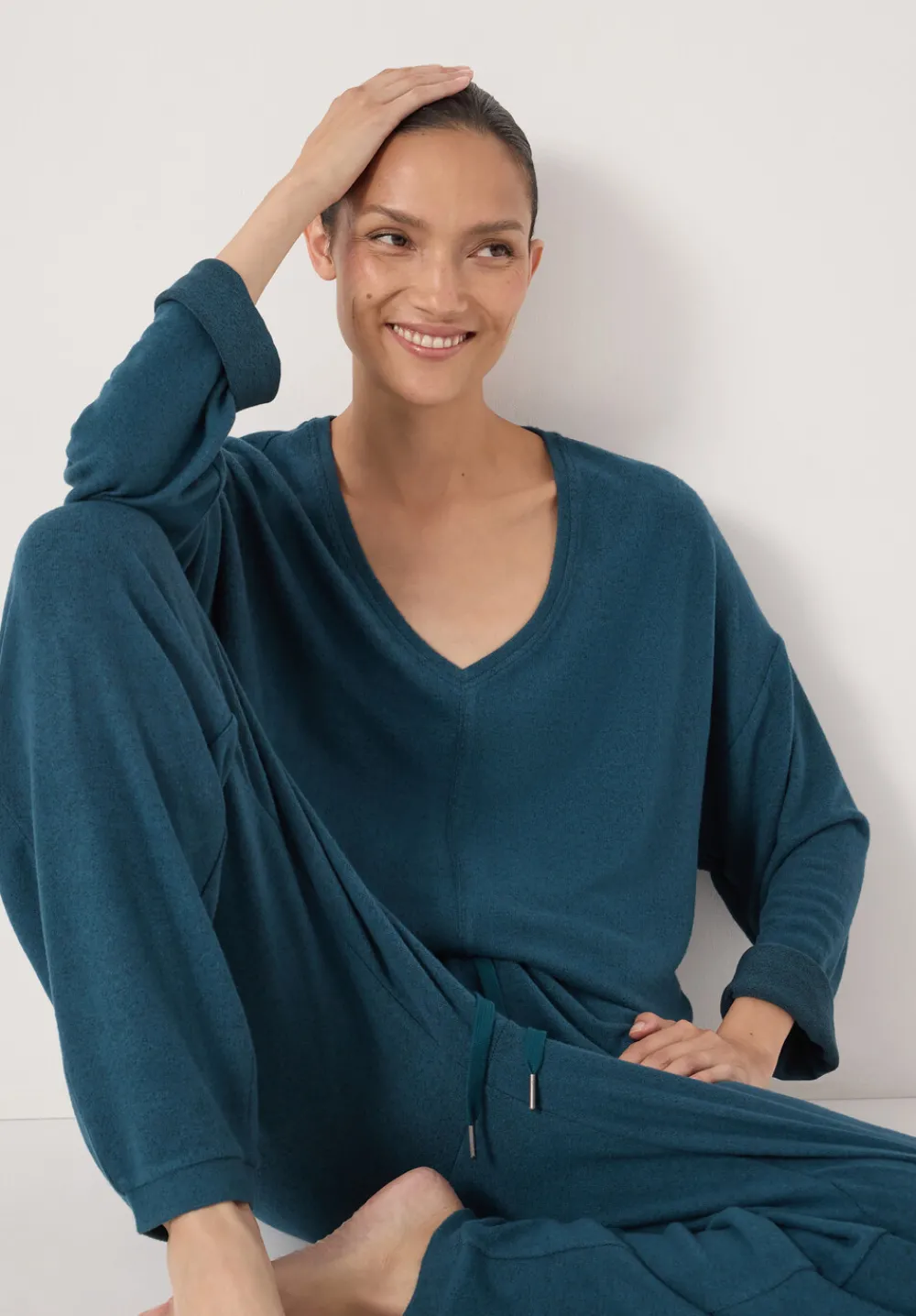 hush Tops & T-Shirts|Pyjamas & Nightwear|Gillian Supersoft V Neck Top Teal Blue