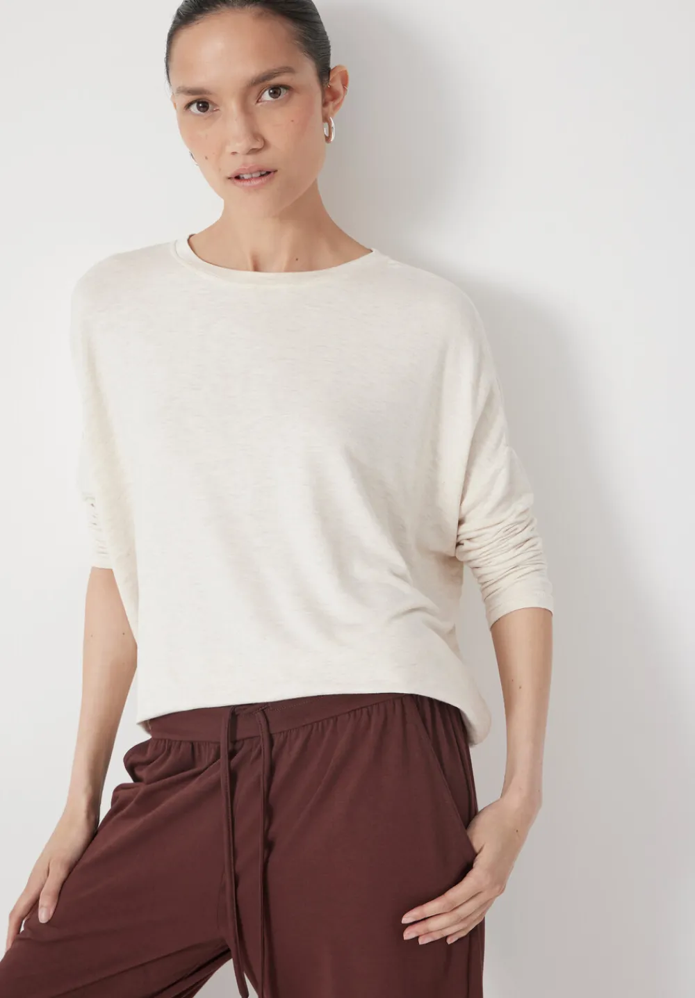 hush Tops & T-Shirts|Gillian Wide Jersey Top OATMEAL MARL