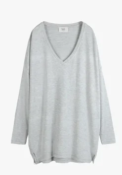 hush Tops & T-Shirts|Gillian Wide Jersey V Neck Top Pale Grey Marl