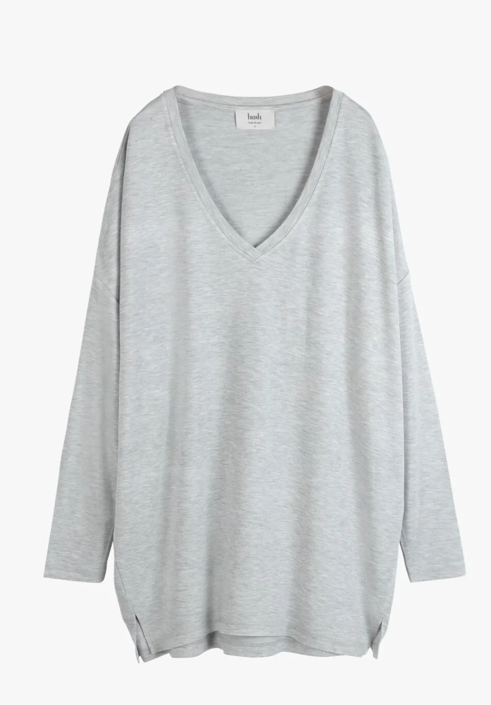hush Tops & T-Shirts|Gillian Wide Jersey V Neck Top Pale Grey Marl
