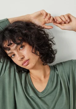 hush Tops & T-Shirts|Gillian Wide Jersey V Neck Top Khaki