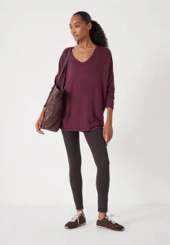 hush Tops & T-Shirts|Gillian Wide Jersey V Neck Top Wine Red