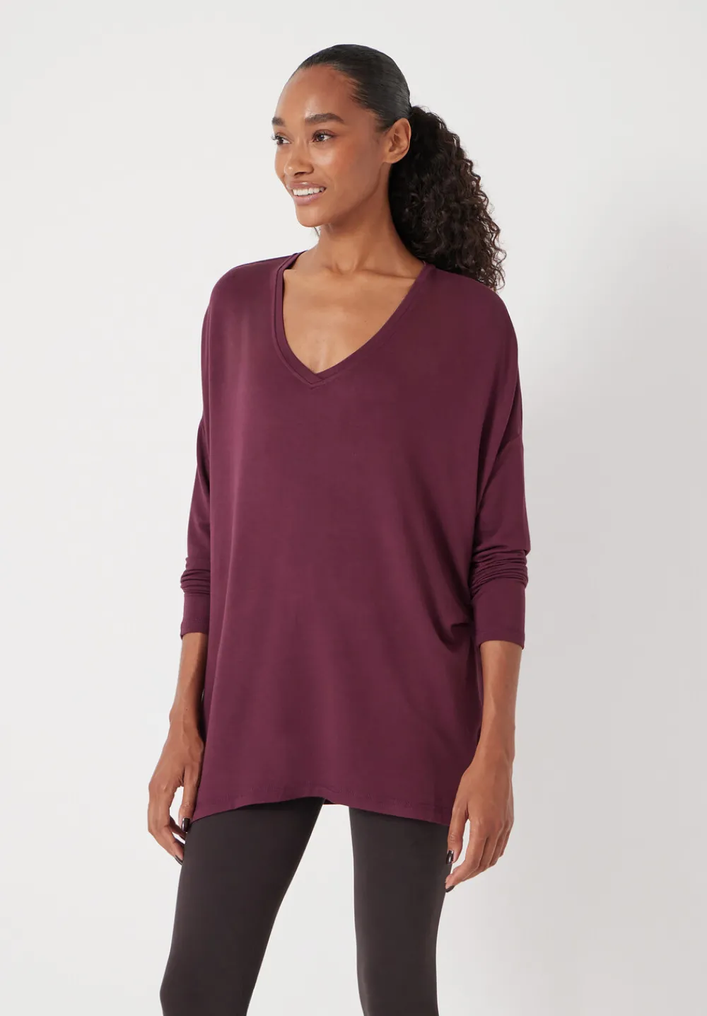 hush Tops & T-Shirts|Gillian Wide Jersey V Neck Top Wine Red