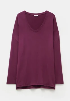 hush Tops & T-Shirts|Gillian Wide Jersey V Neck Top Wine Red