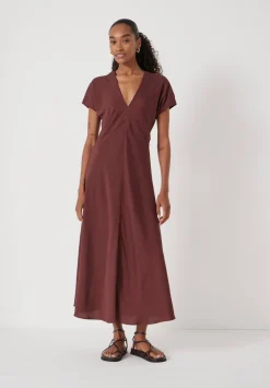 hush Dresses|Grace Air Flow V-Neck Maxi Dress Burgundy Brown