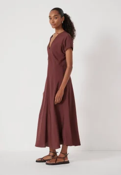 hush Dresses|Grace Air Flow V-Neck Maxi Dress Burgundy Brown