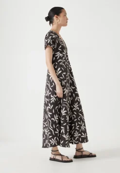 hush Dresses|Grace Air Flow V-Neck Maxi Dress Palm Print Chocolate