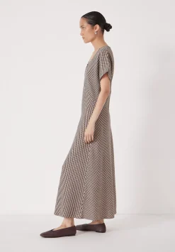 hush Dresses|Grace Jersey Gingham Check V-Neck Maxi Dress Taupe Brown