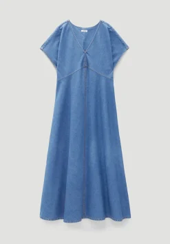 hush Dresses|Grace V Neck Denim Dress Vintage Wash Blue