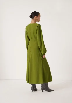 hush Dresses|Grace V-Neck Long Sleeve Dress Dark Olive Green