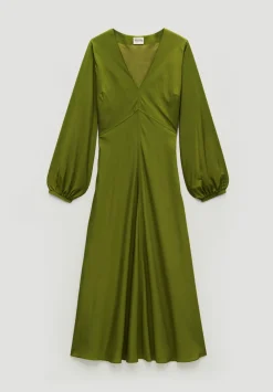 hush Dresses|Grace V-Neck Long Sleeve Dress Dark Olive Green