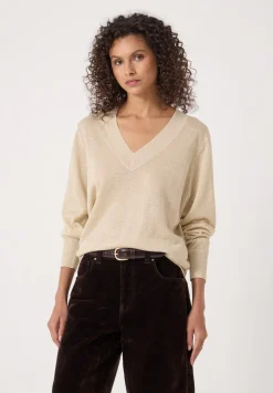 hush Jumpers & Cardigans|Gracey V Neck Metallic Jumper Metallic Gold