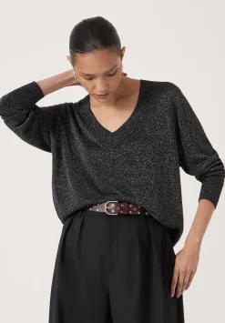 hush Jumpers & Cardigans|Gracey V Neck Metallic Jumper Silver Metallic