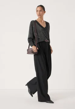 hush Jumpers & Cardigans|Gracey V Neck Metallic Jumper Silver Metallic