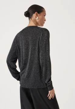 hush Jumpers & Cardigans|Gracey V Neck Metallic Jumper Silver Metallic