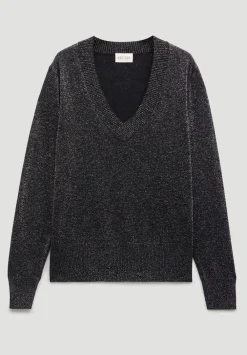 hush Jumpers & Cardigans|Gracey V Neck Metallic Jumper Silver Metallic