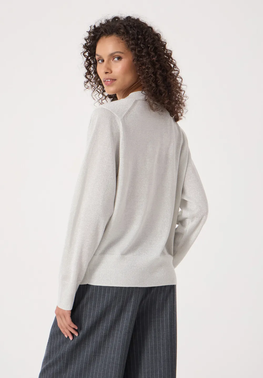 hush Jumpers & Cardigans|Gracey V Neck Metallic Jumper Silver Lurex